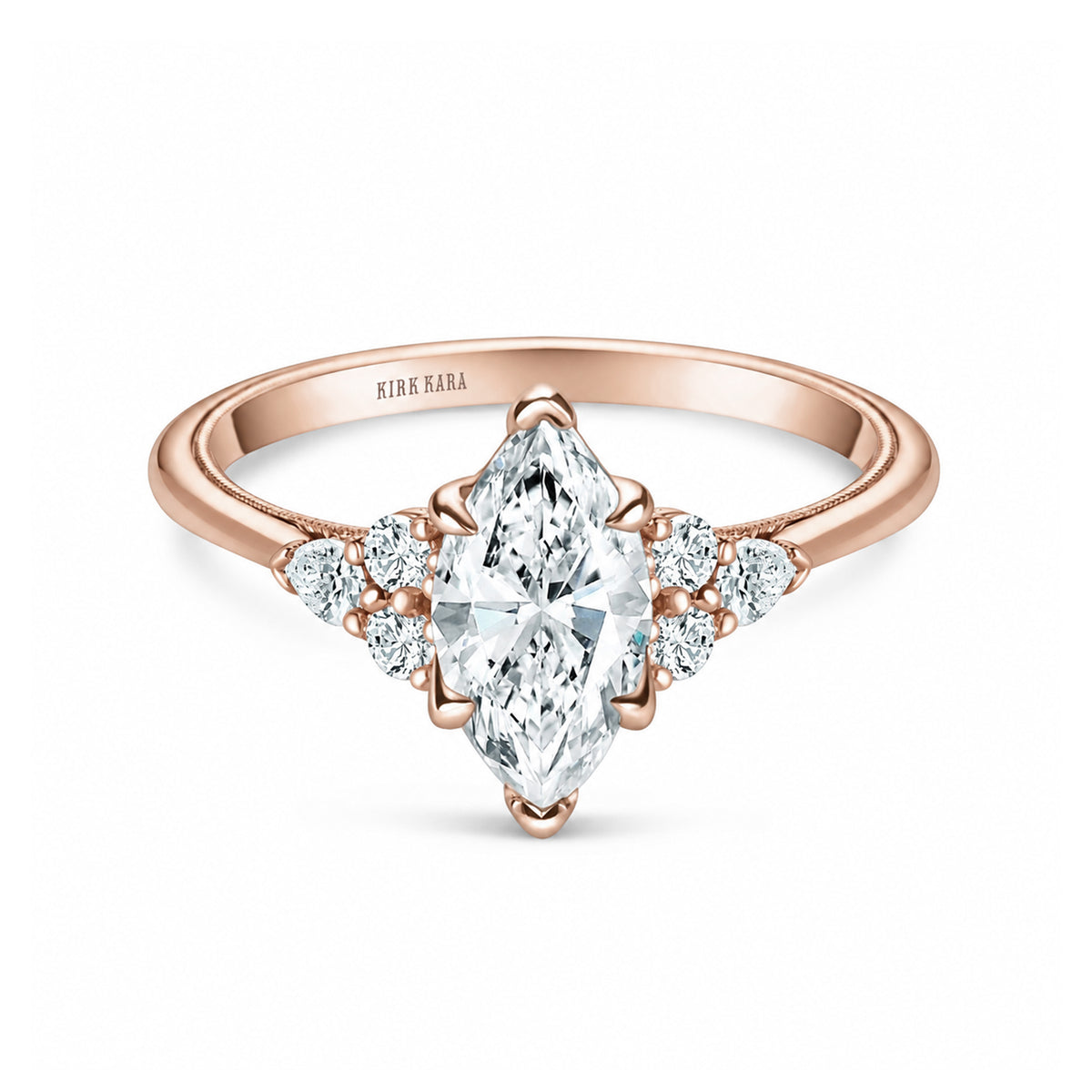 Pear & Round Diamond Side Stone Engagement Ring