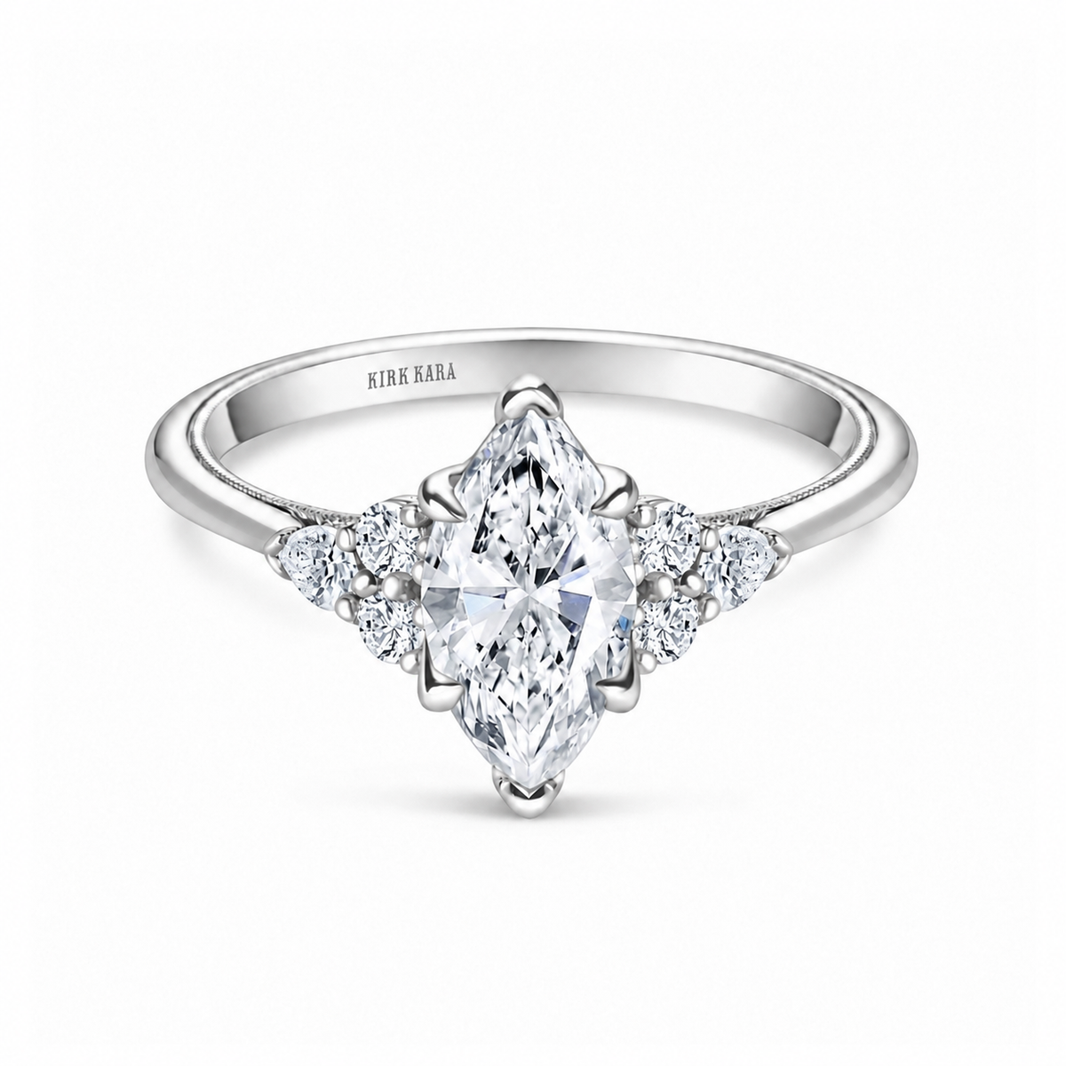 Pear & Round Diamond Side Stone Engagement Ring