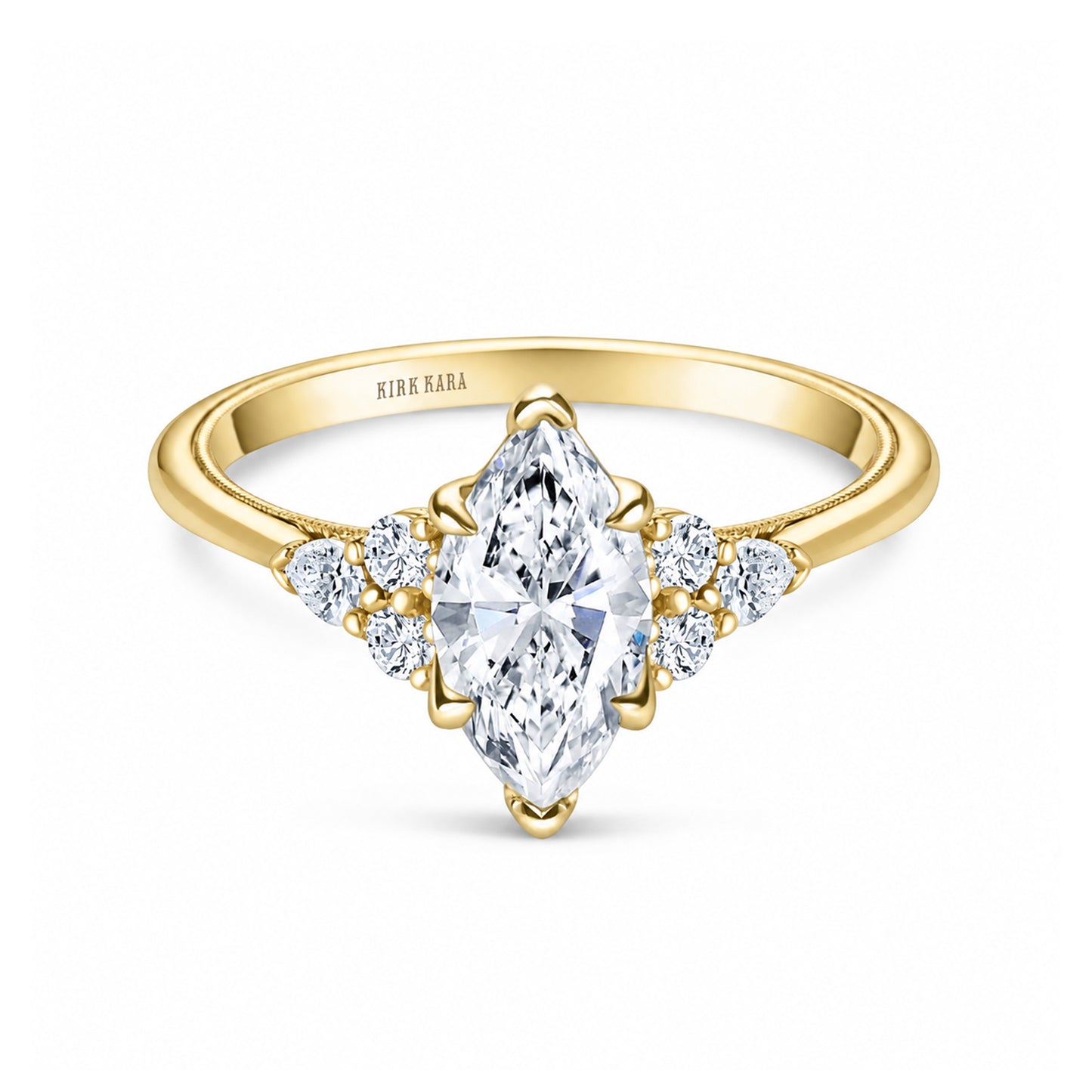 Pear & Round Diamond Side Stone Engagement Ring