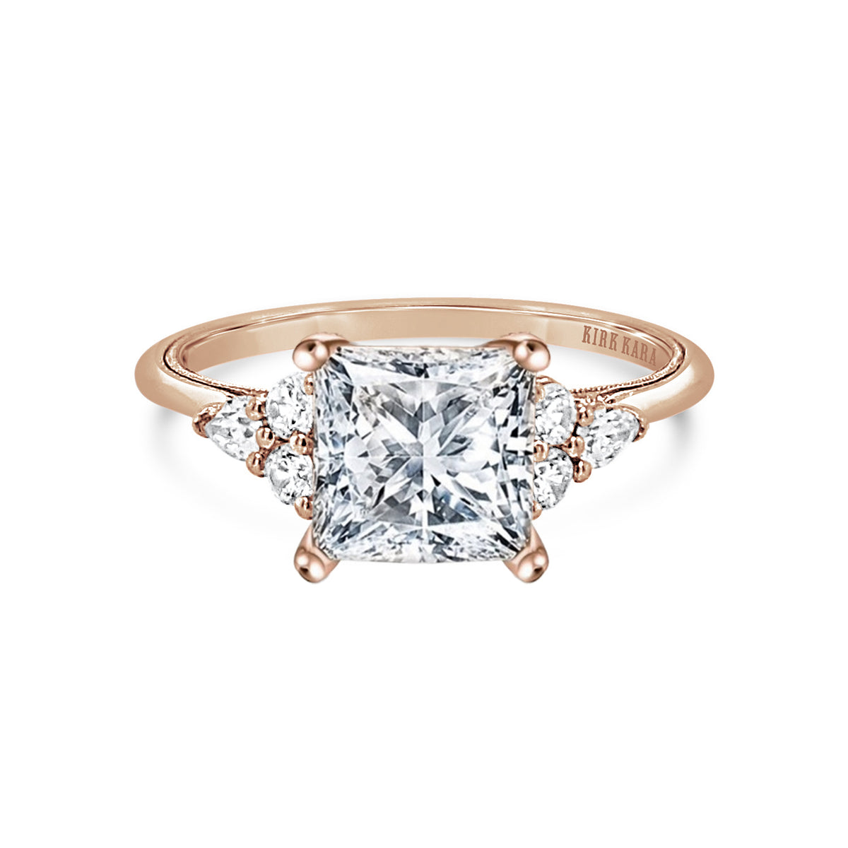 Pear & Round Diamond Side Stone Engagement Ring