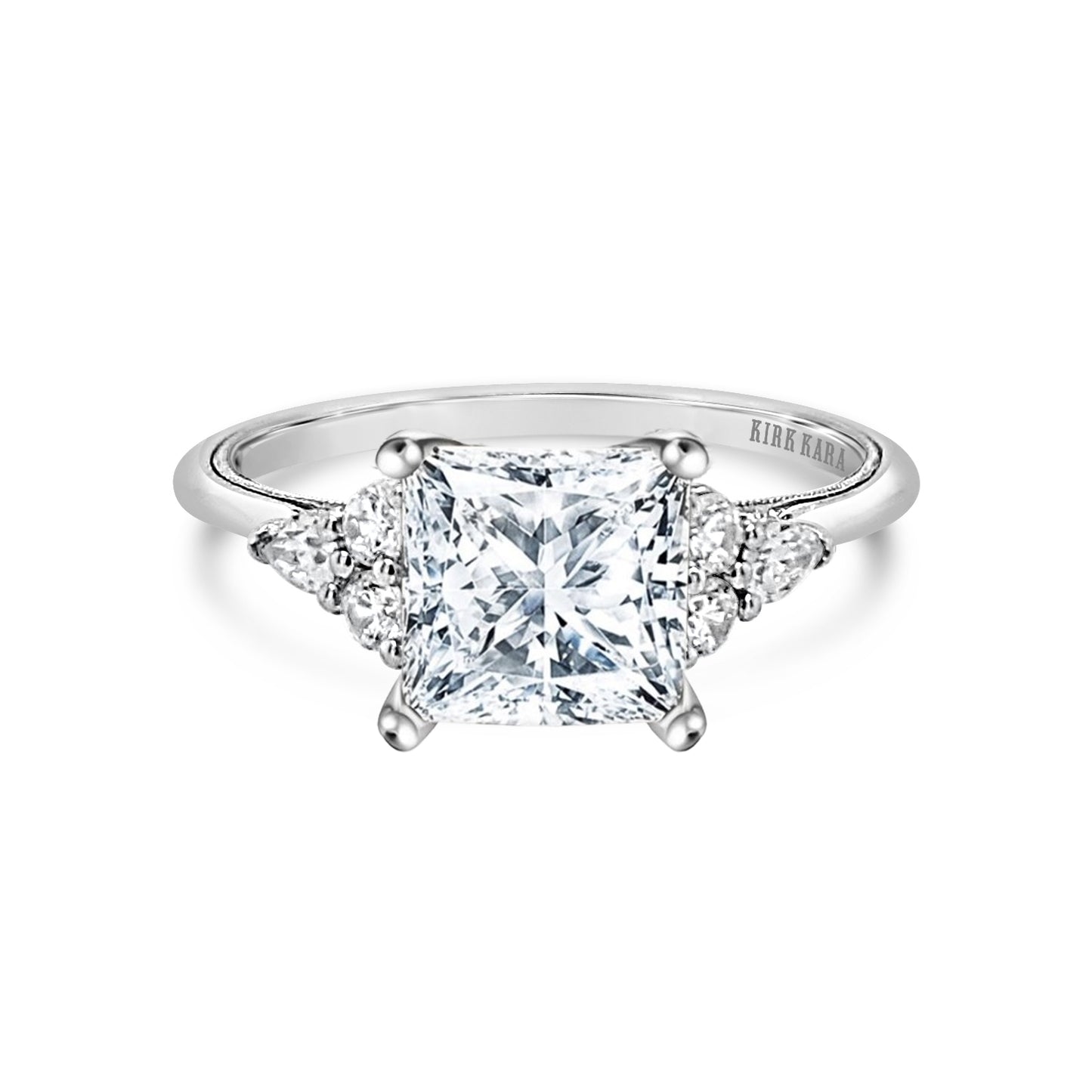 Pear & Round Diamond Side Stone Engagement Ring