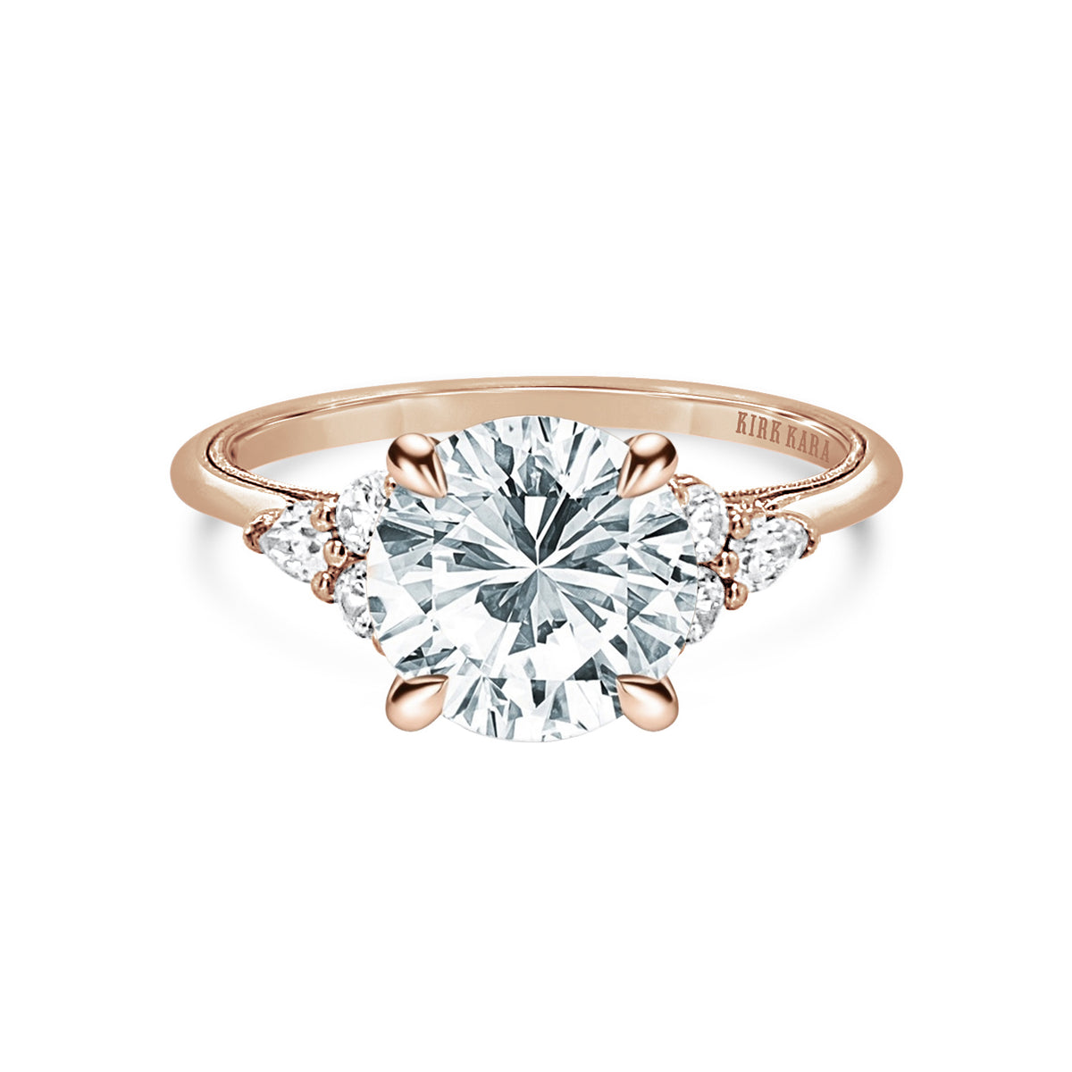 Pear & Round Diamond Side Stone Engagement Ring