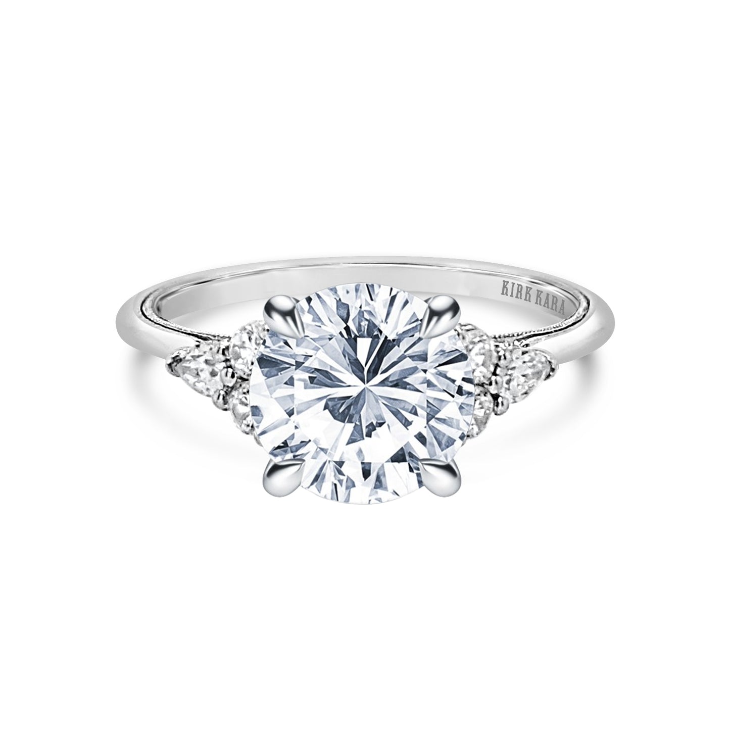 Pear & Round Diamond Side Stone Engagement Ring