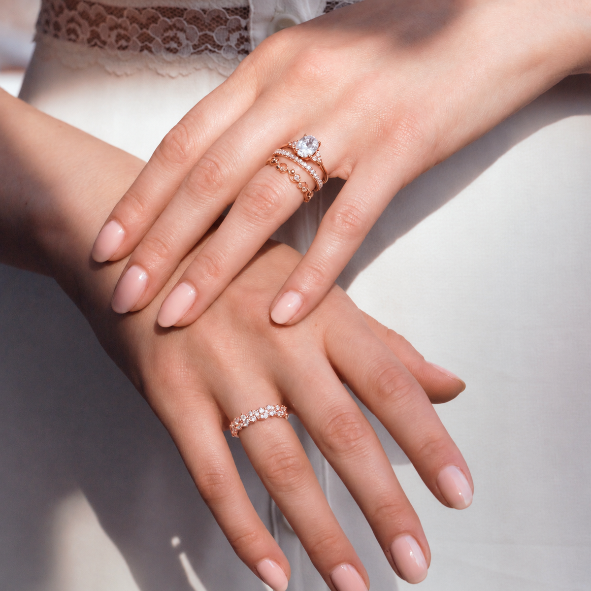 Pear & Round Diamond Side Stone Engagement Ring