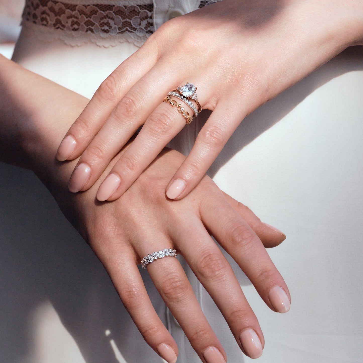 Pear & Round Diamond Side Stone Engagement Ring