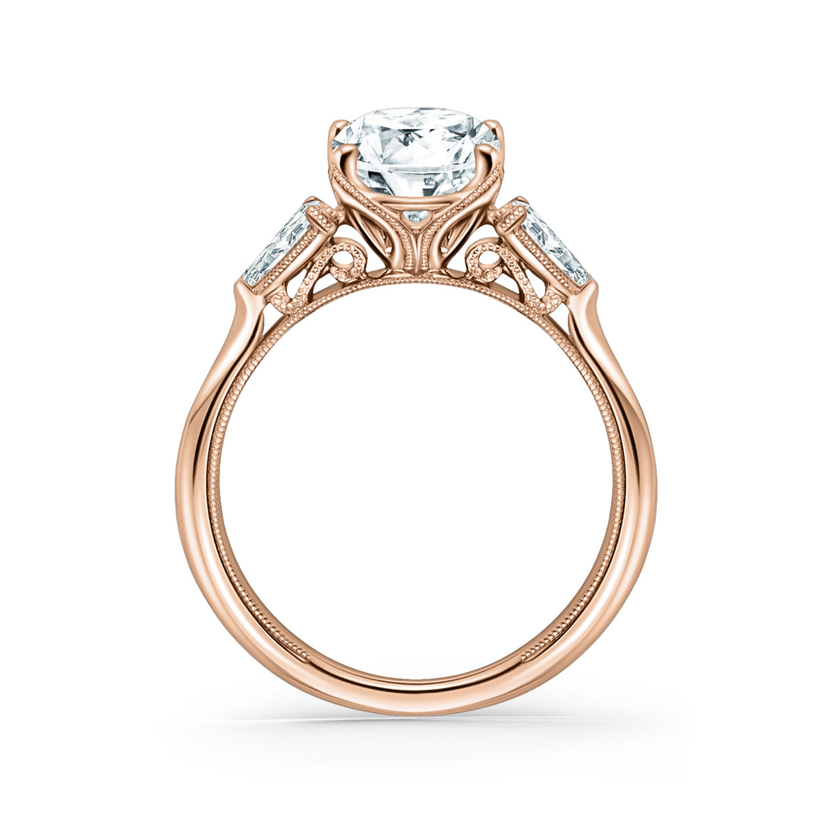 Wide Three-Stone Pear Side Stone Engagement Ring