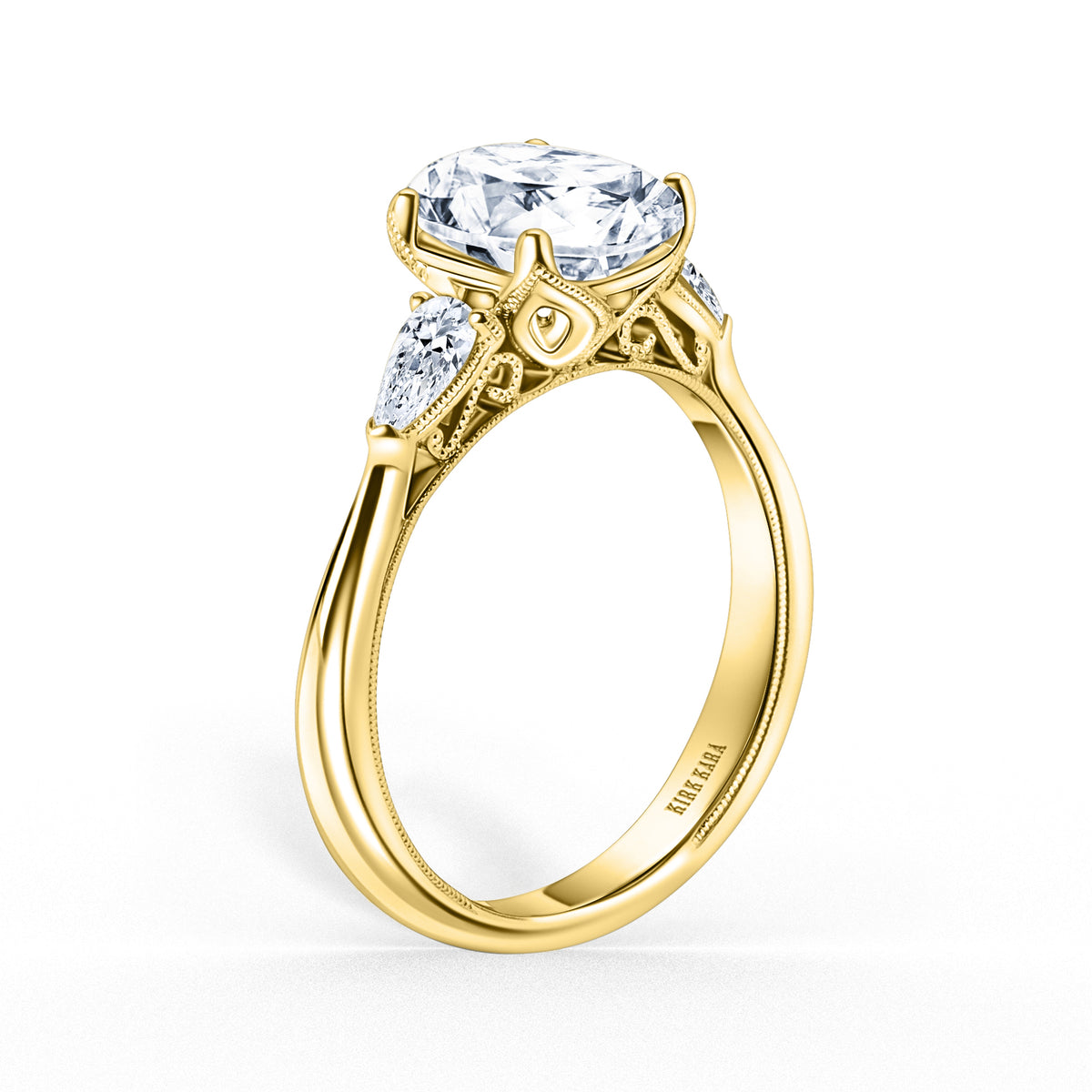 Wide Three-Stone Pear Side Stone Engagement Ring