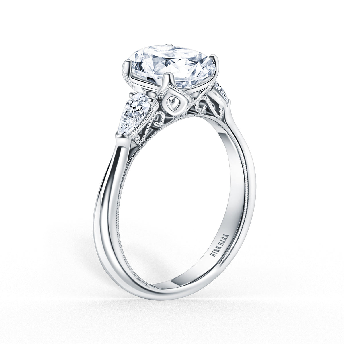 Wide Three-Stone Pear Side Stone Engagement Ring
