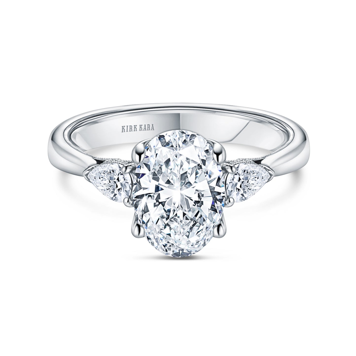 Wide Three Stone Pear Side Stone Diamond Engagement Ring