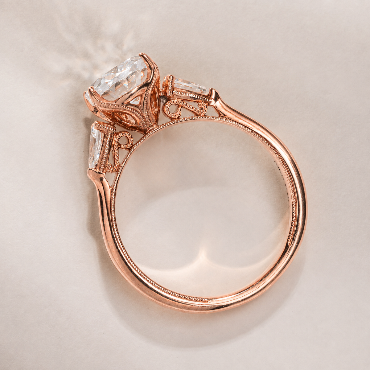 Wide Three-Stone Pear Side Stone Engagement Ring