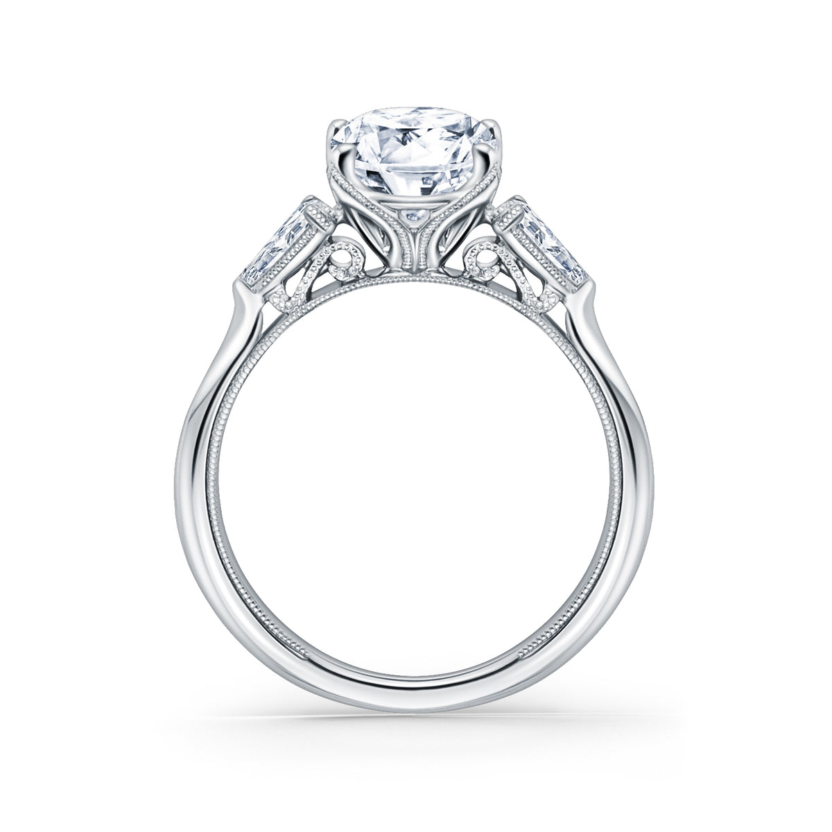 Wide Three-Stone Pear Side Stone Engagement Ring