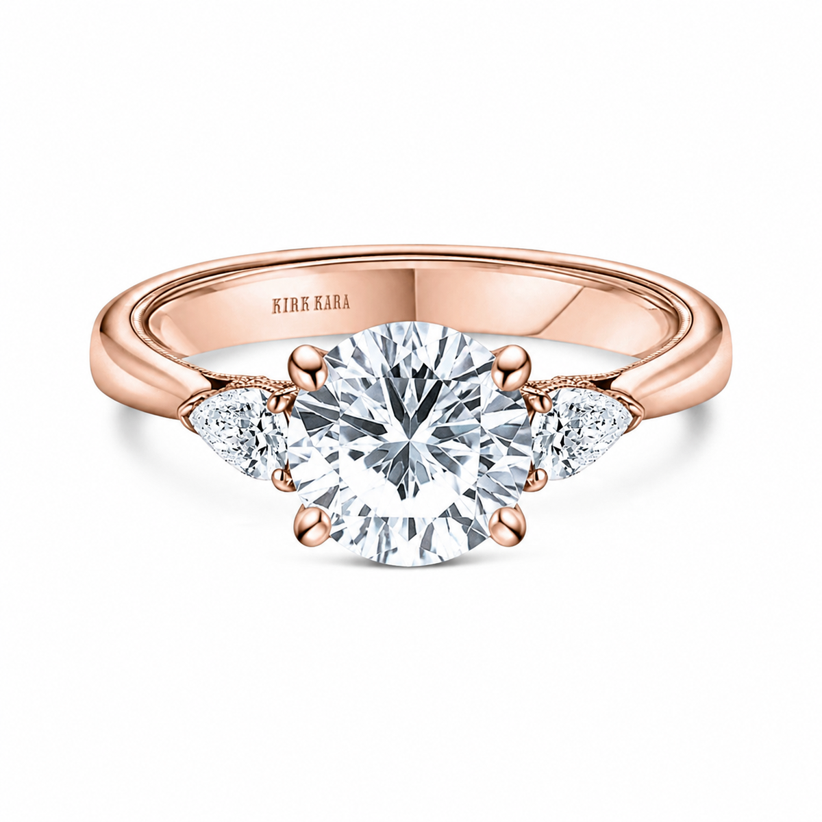 Wide Three-Stone Pear Side Stone Engagement Ring