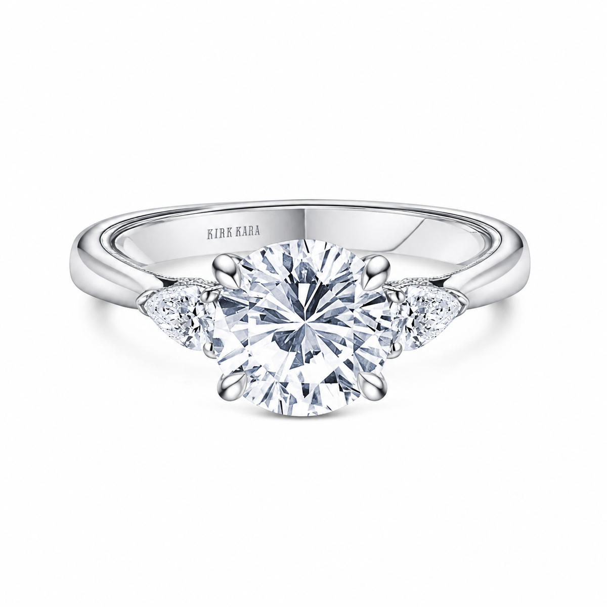 Wide Three-Stone Pear Side Stone Engagement Ring