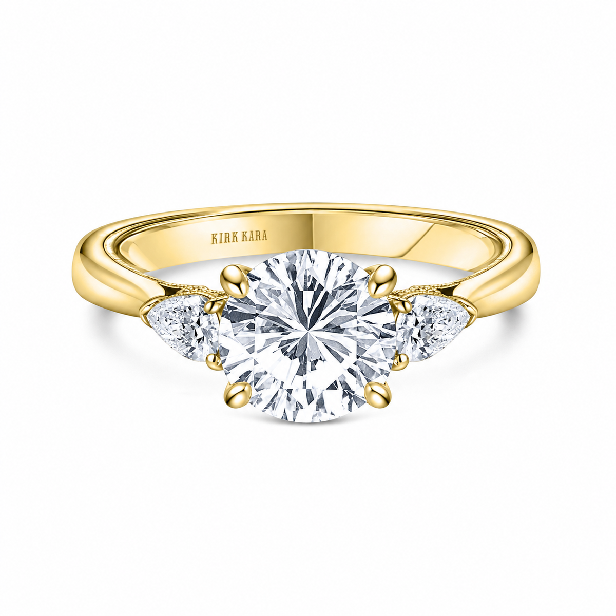 Wide Three-Stone Pear Side Stone Engagement Ring