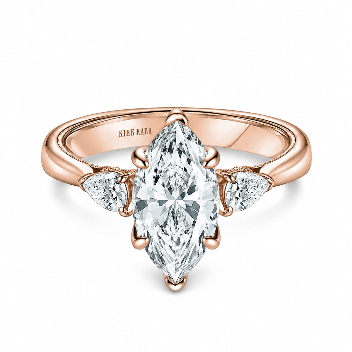 Wide Three-Stone Pear Side Stone Engagement Ring
