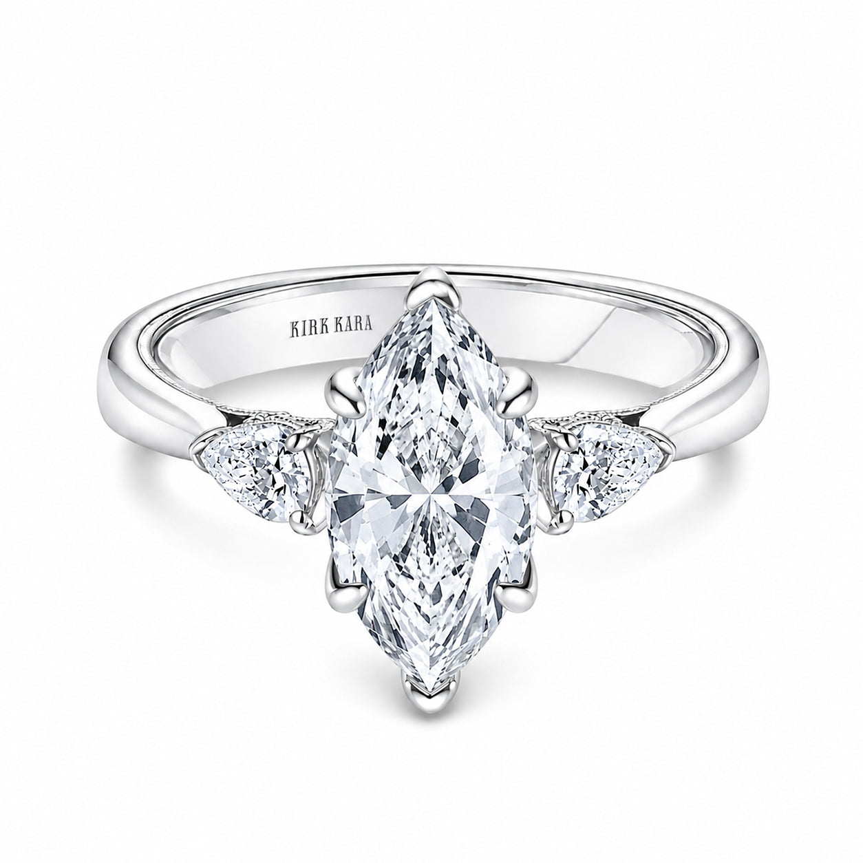 Wide Three-Stone Pear Side Stone Engagement Ring