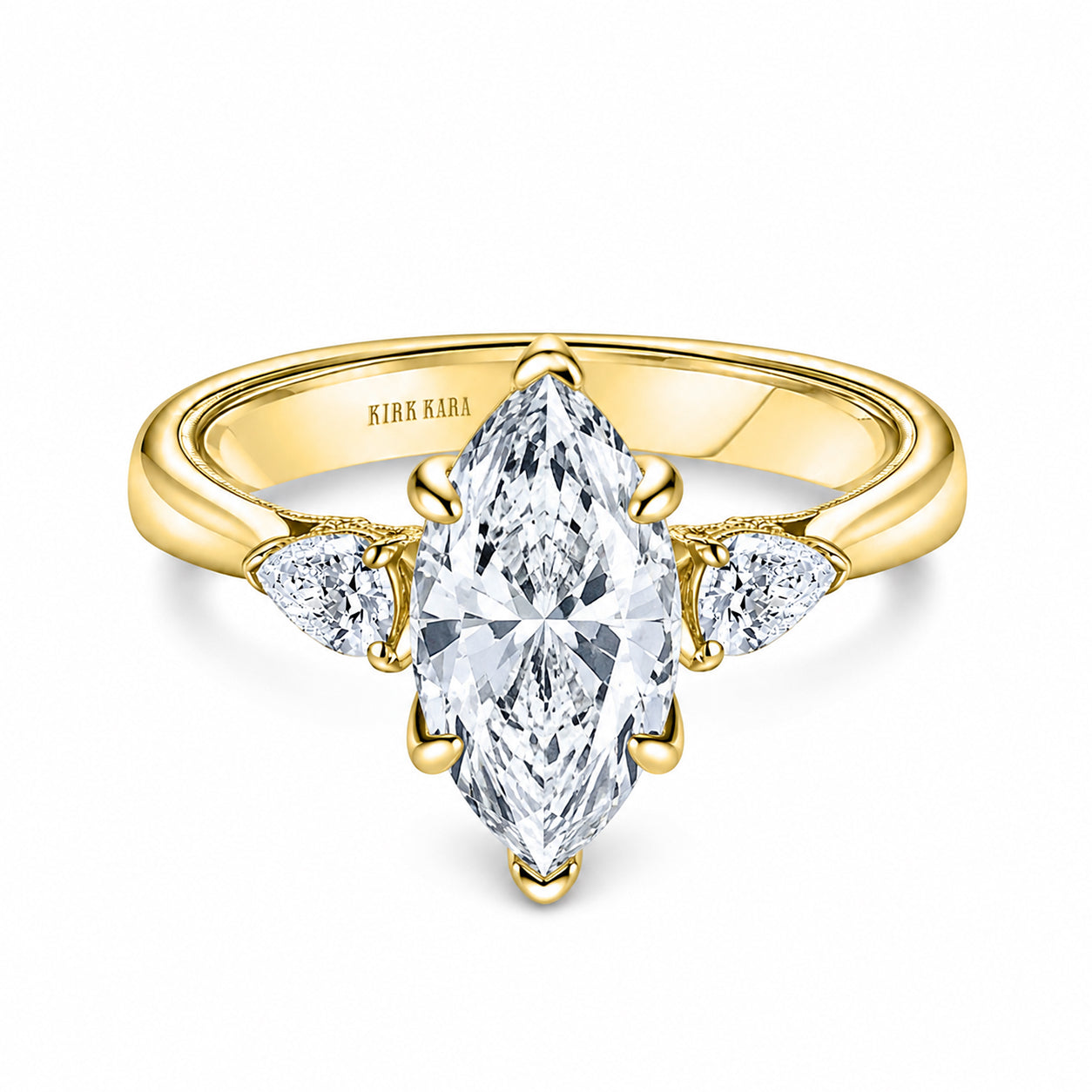 Wide Three-Stone Pear Side Stone Engagement Ring