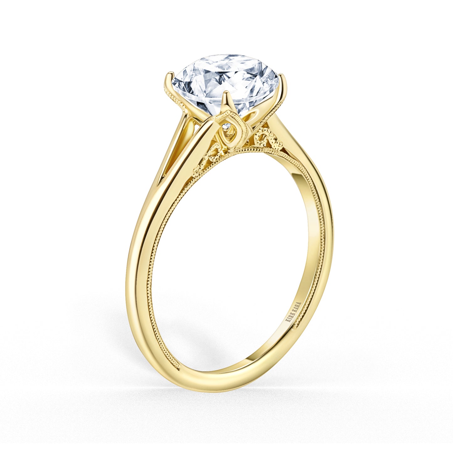 Yellow Classic Split Shank High Polish Ring with 2ct Round Certified Lab Diamond Center