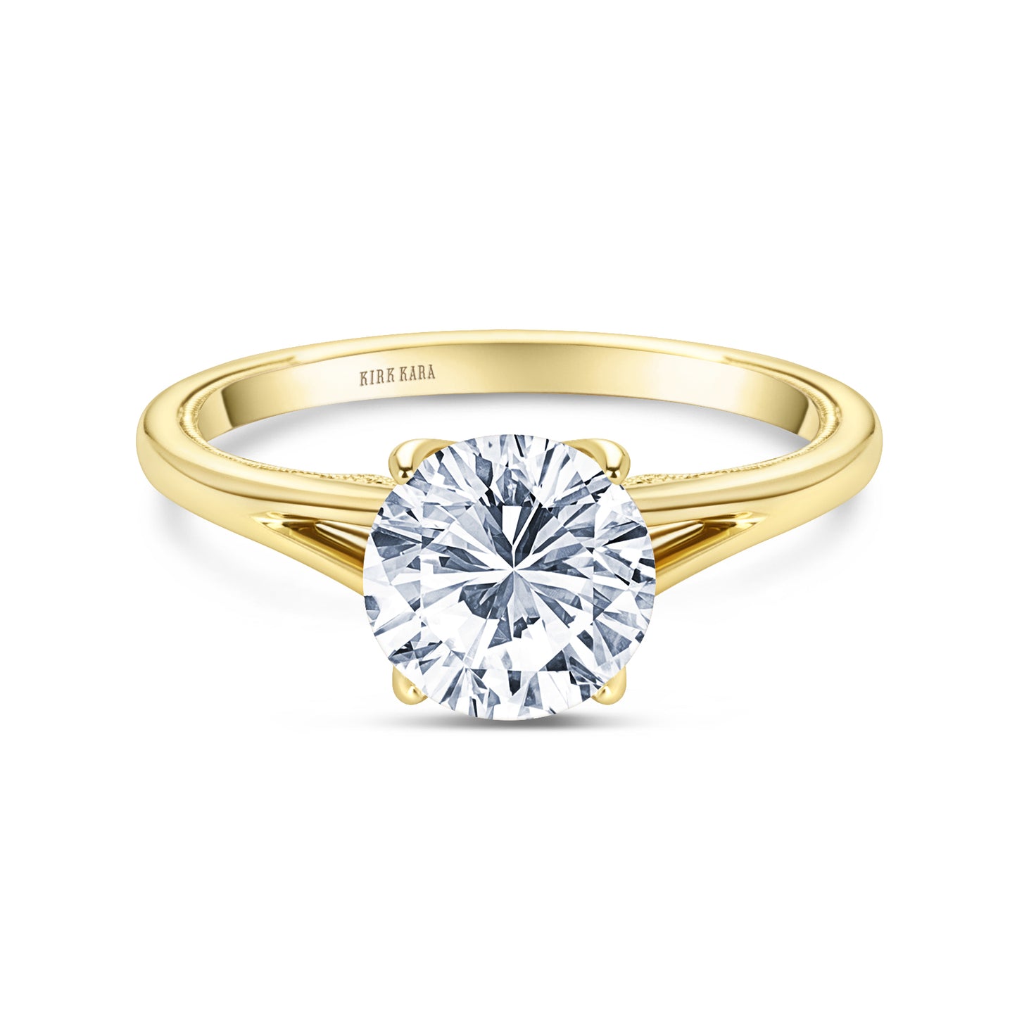Yellow Classic Split Shank High Polish Ring with 2ct Round Certified Lab Diamond Center