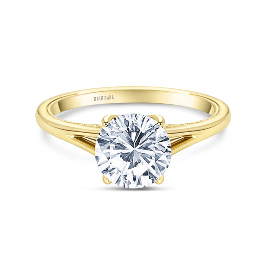 Yellow Classic Split Shank High Polish Ring with 2ct Round Certified Lab Diamond Center
