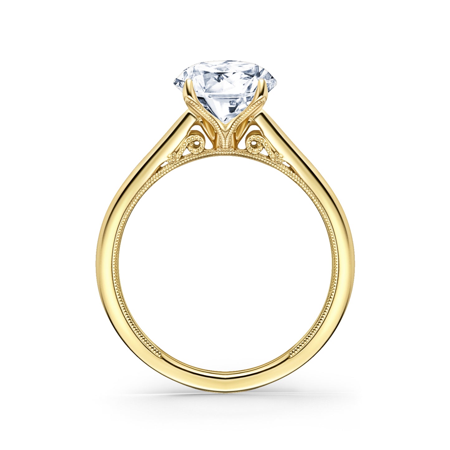Yellow Classic Split Shank High Polish Ring with 2ct Round Certified Lab Diamond Center