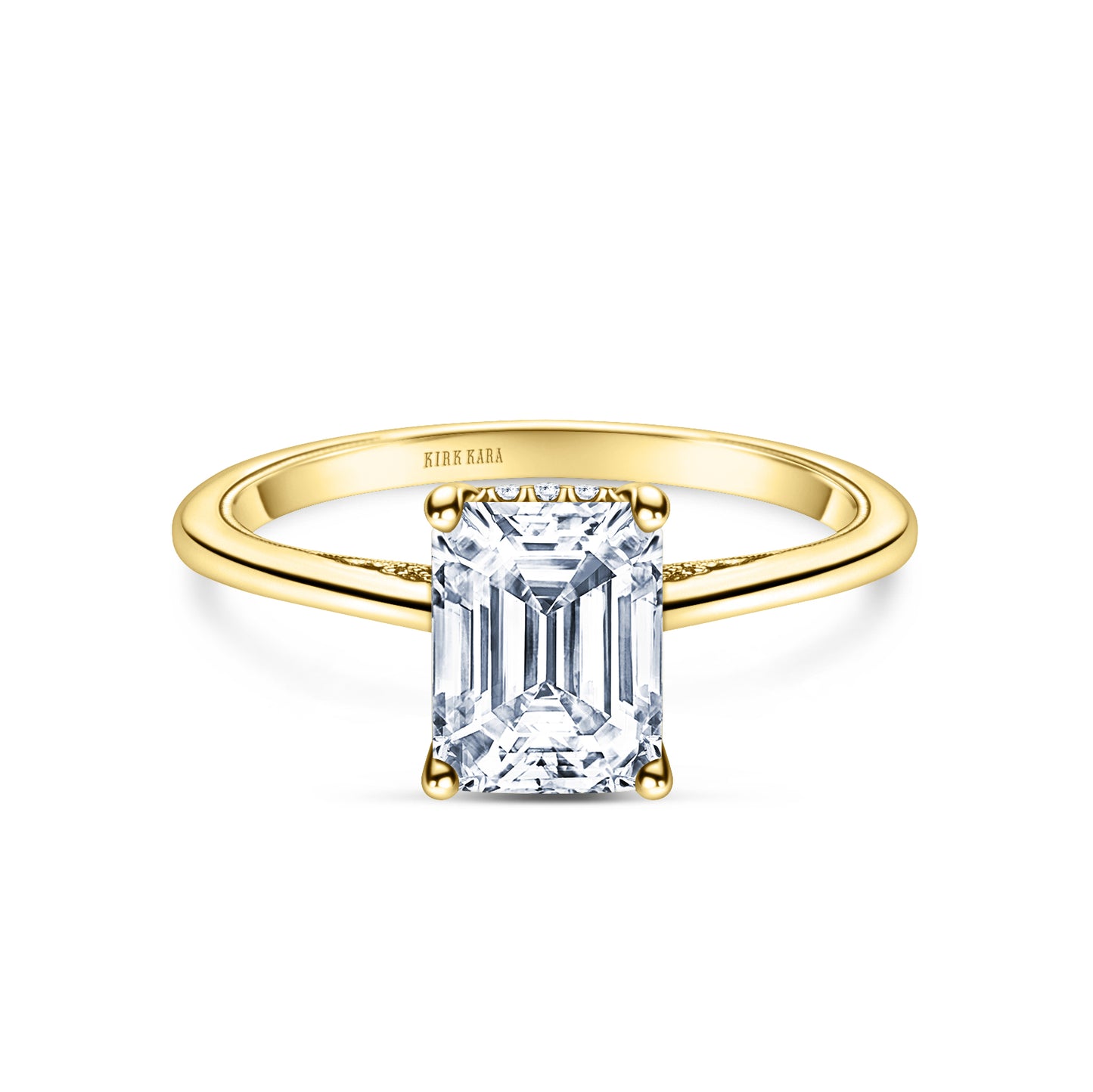 Yellow Hidden Halo Classic Solitaire Ring with 1 1/2ct Emerald Certified Lab Diamond Center
