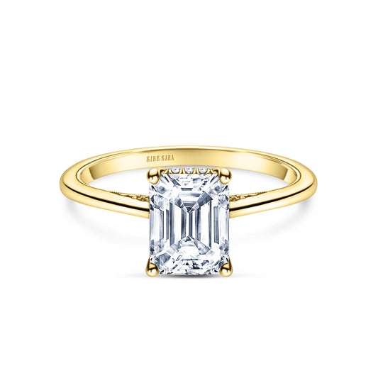 Yellow Hidden Halo Classic Solitaire Ring with 1 1/2ct Emerald Certified Lab Diamond Center