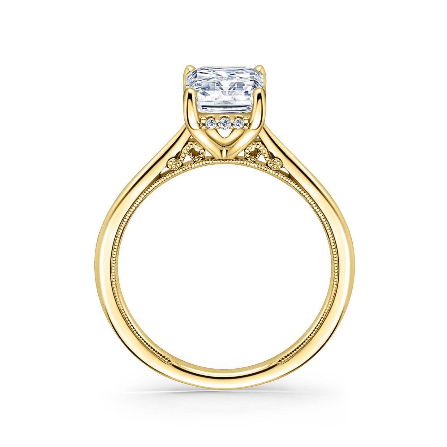 Yellow Hidden Halo Classic Solitaire Ring with 1 1/2ct Emerald Certified Lab Diamond Center