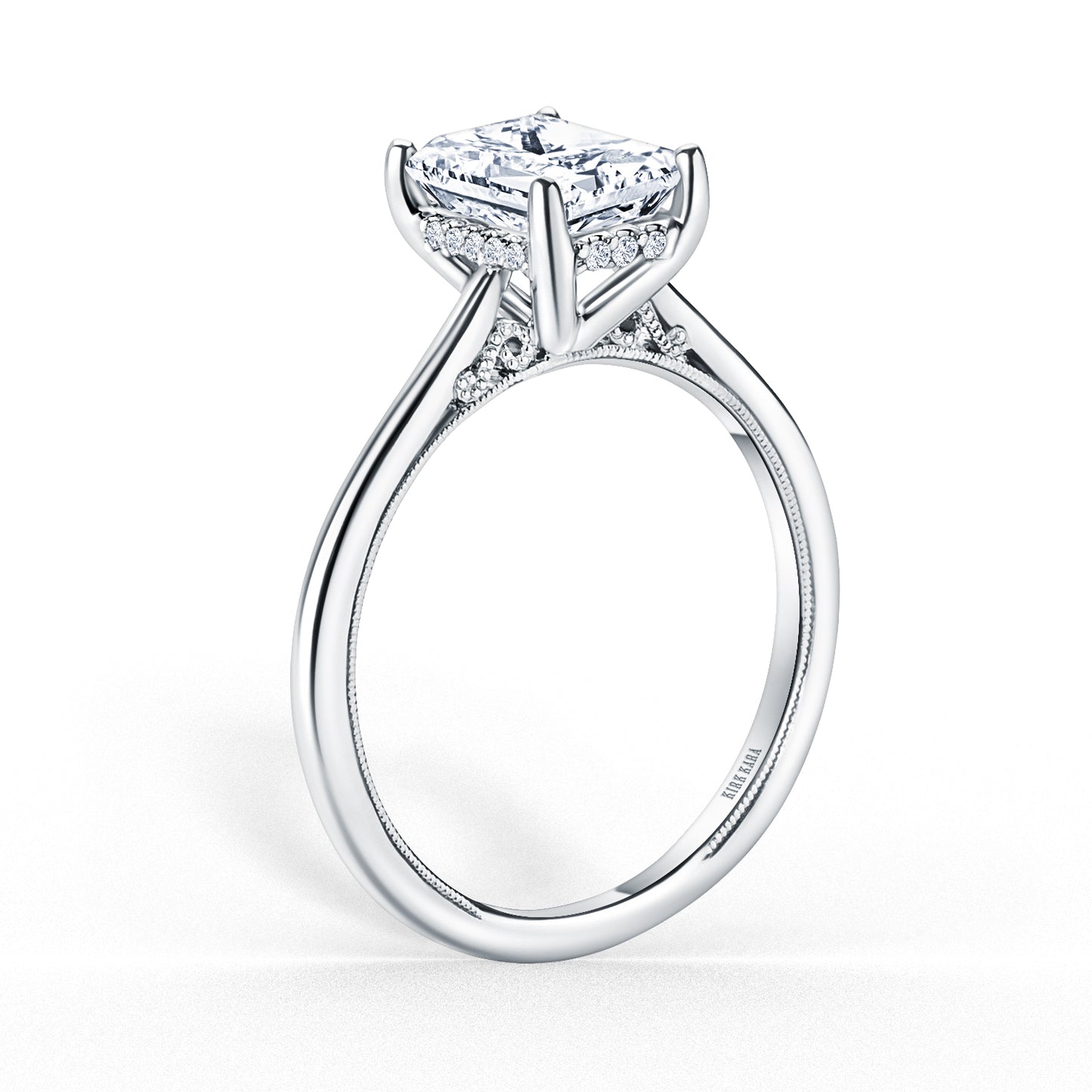 White Hidden Halo Classic Solitaire Ring with 1 1/2ct Emerald Certified Lab Diamond Center
