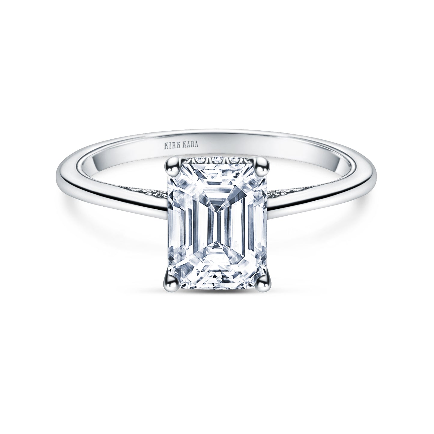 White Hidden Halo Classic Solitaire Ring with 1 1/2ct Emerald Certified Lab Diamond Center