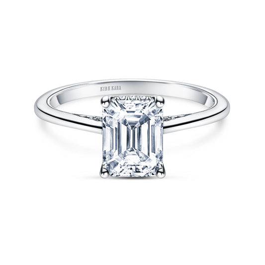 White Hidden Halo Classic Solitaire Ring with 1 1/2ct Emerald Certified Lab Diamond Center