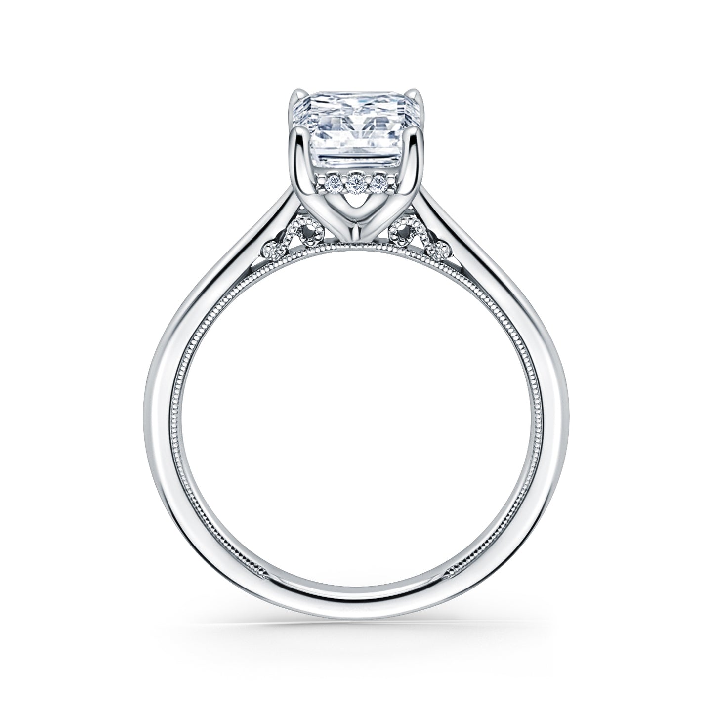 White Hidden Halo Classic Solitaire Ring with 1 1/2ct Emerald Certified Lab Diamond Center