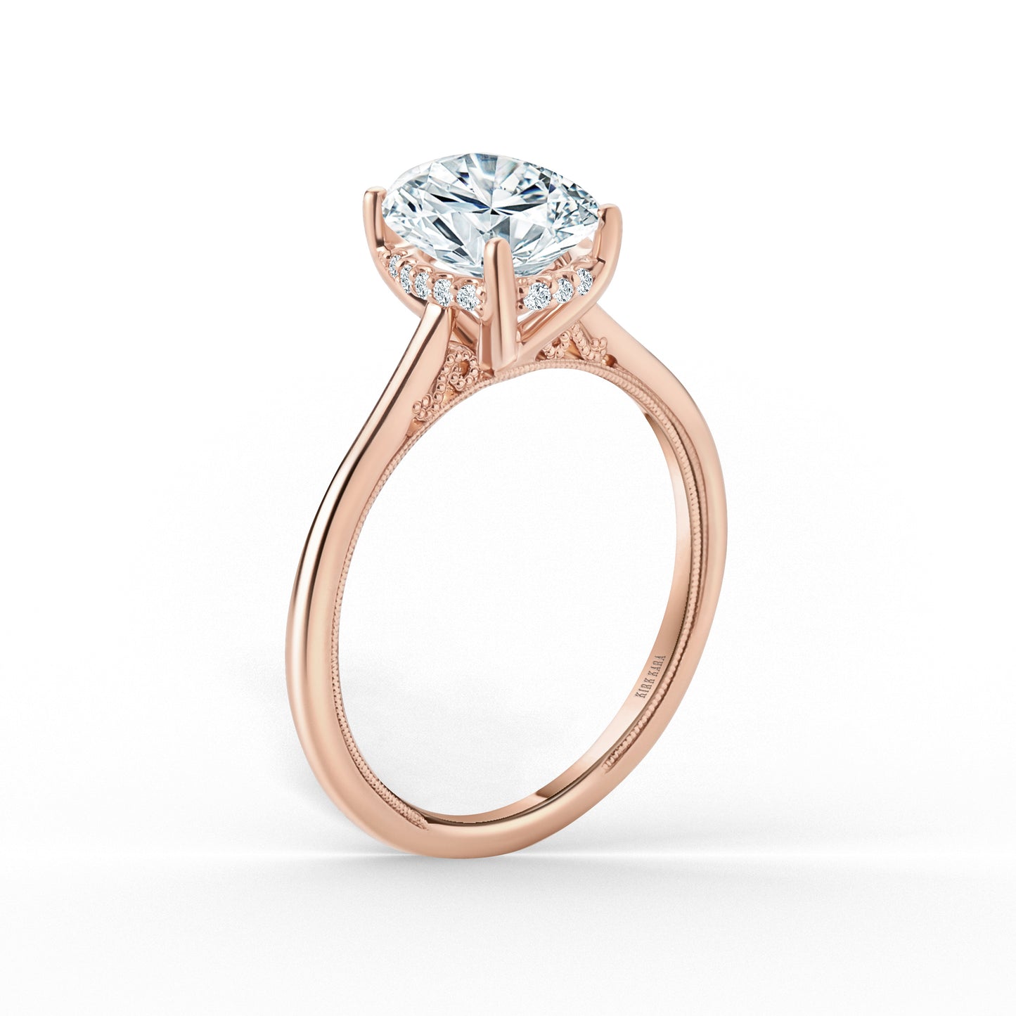 Milgrain Hidden Halo Solitaire Engagement Ring