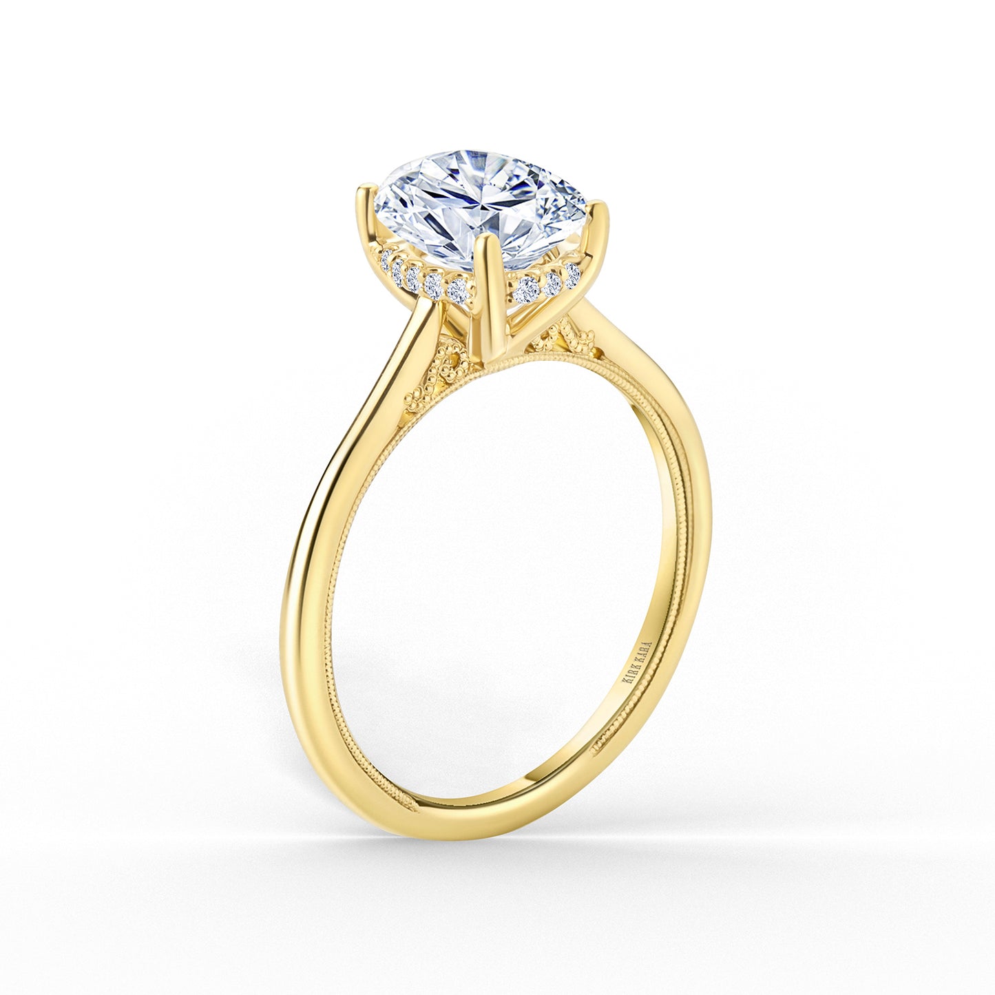 Milgrain Hidden Halo Solitaire Engagement Ring