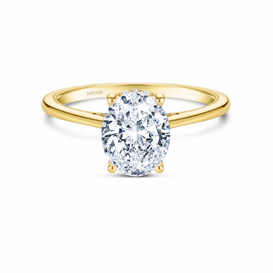 Yellow Hidden Halo Classic Solitaire Ring with 1 1/2ct Oval Certified Lab Diamond Center