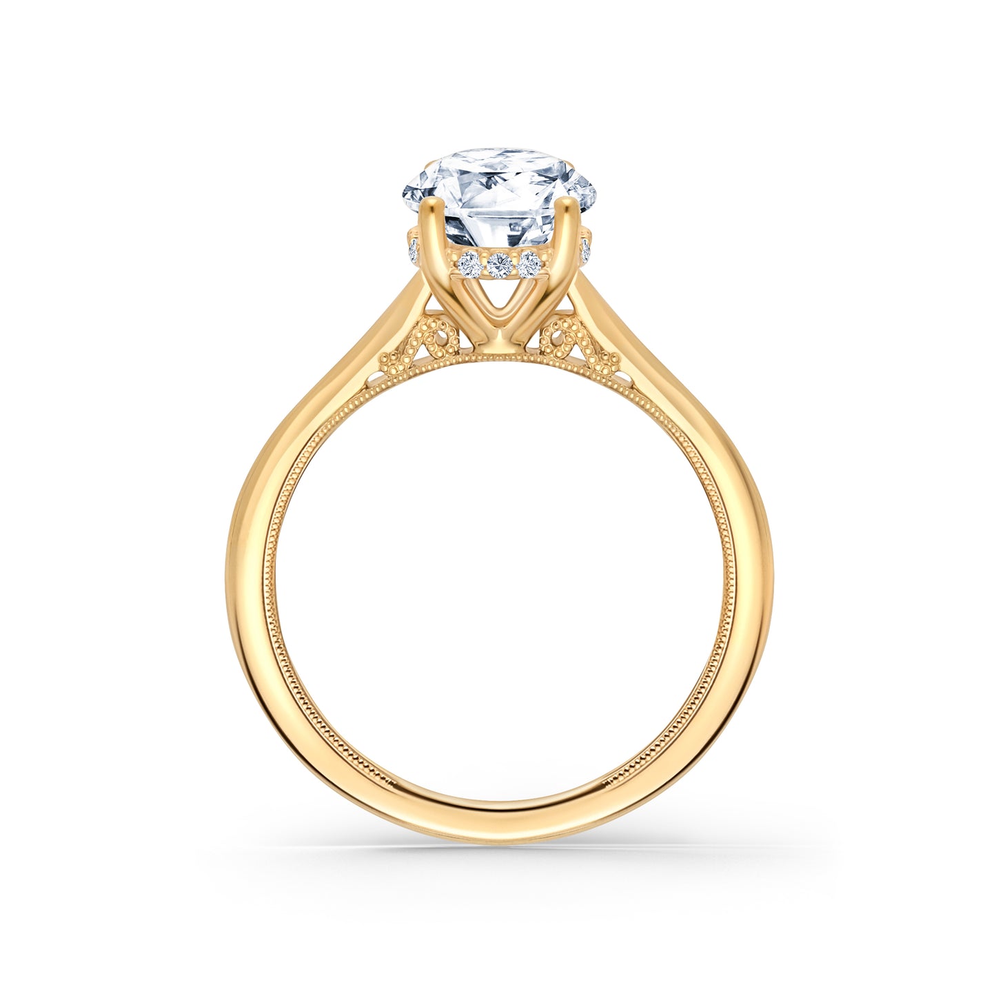 Yellow Hidden Halo Classic Solitaire Ring with 1 1/4ct Round Certified Lab Diamond Center