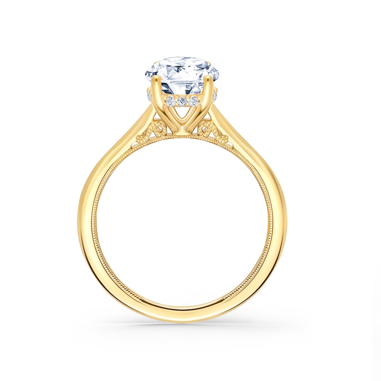 Milgrain Hidden Halo Solitaire Engagement Ring