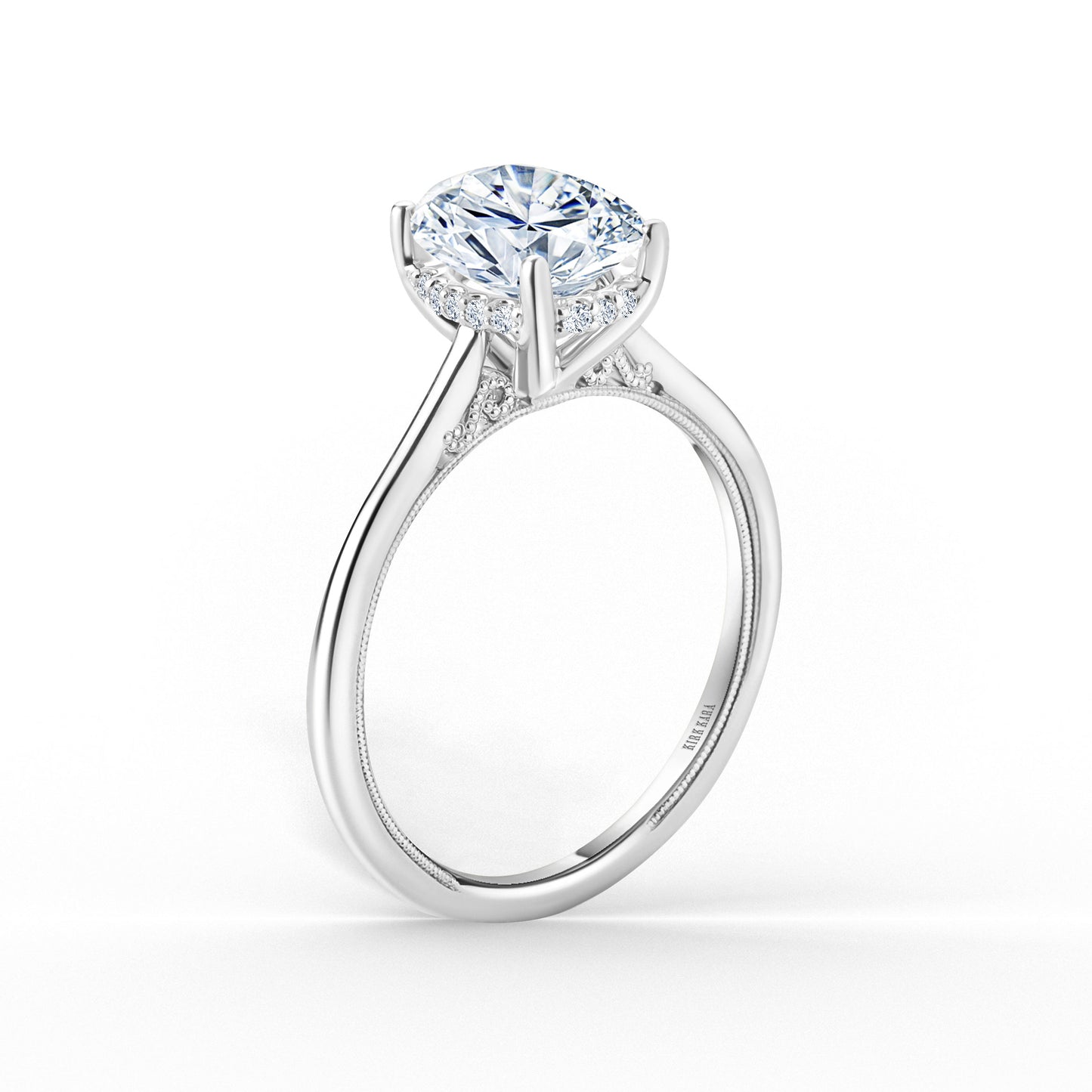 Milgrain Hidden Halo Solitaire Engagement Ring
