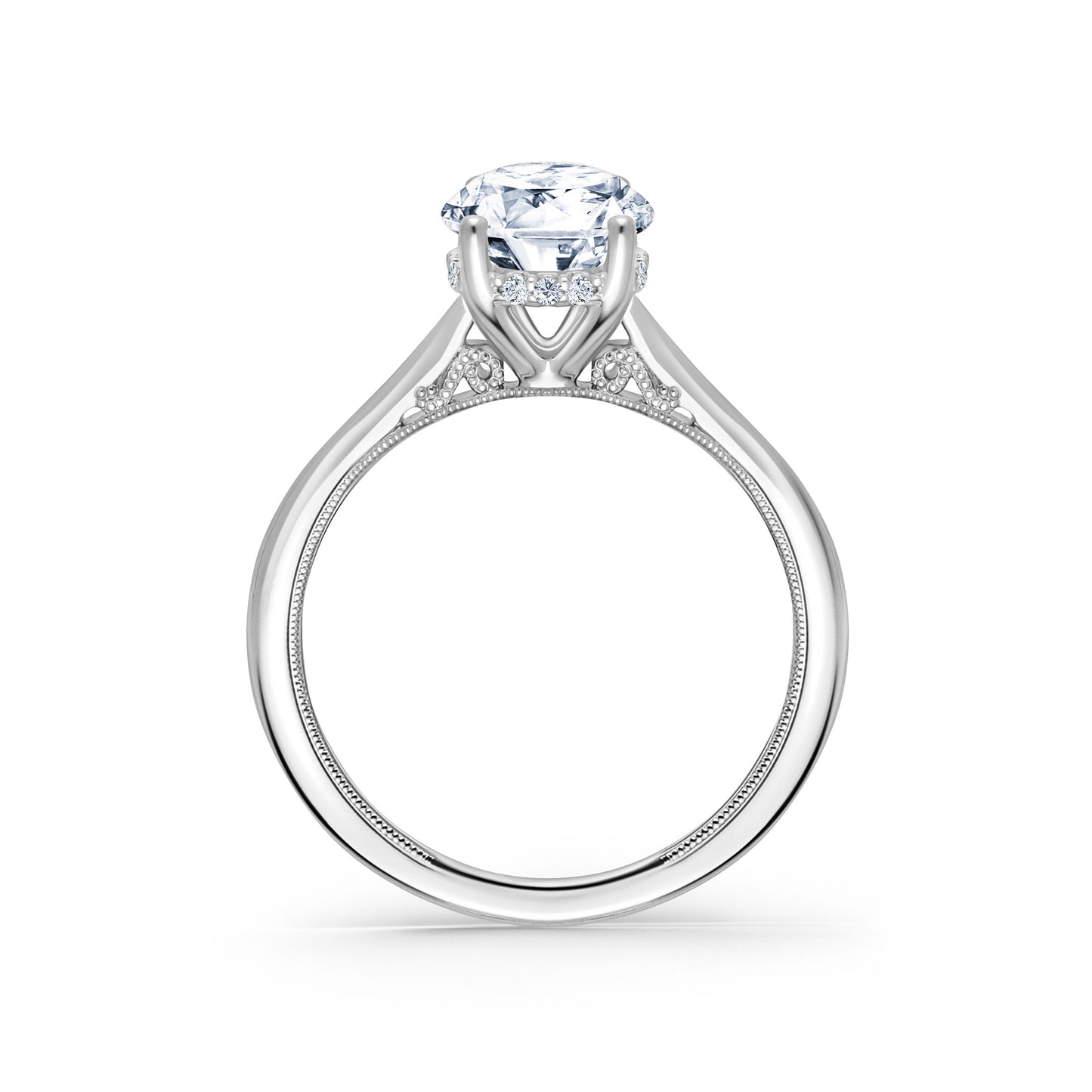 Milgrain Hidden Halo Solitaire Engagement Ring