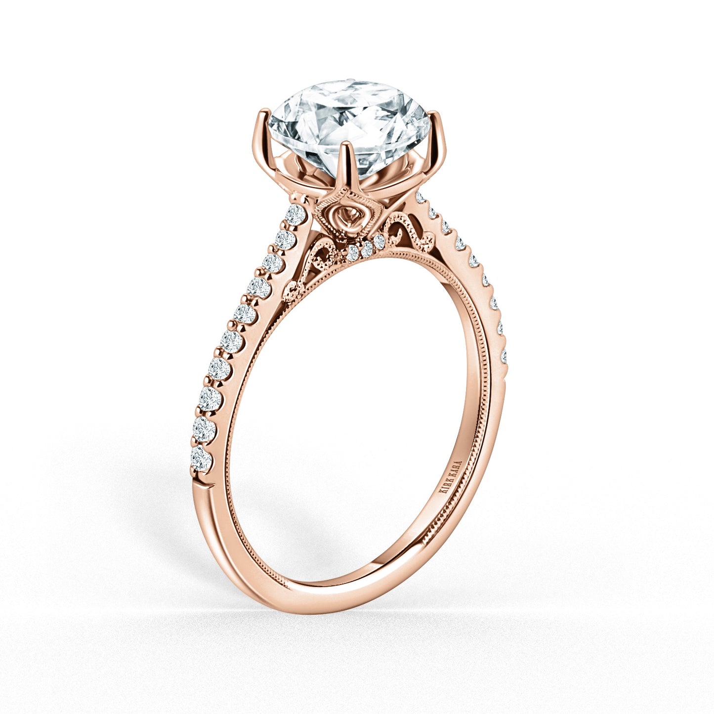 Cathedral Filigree Hidden Halo Solitaire Diamond Engagement Ring