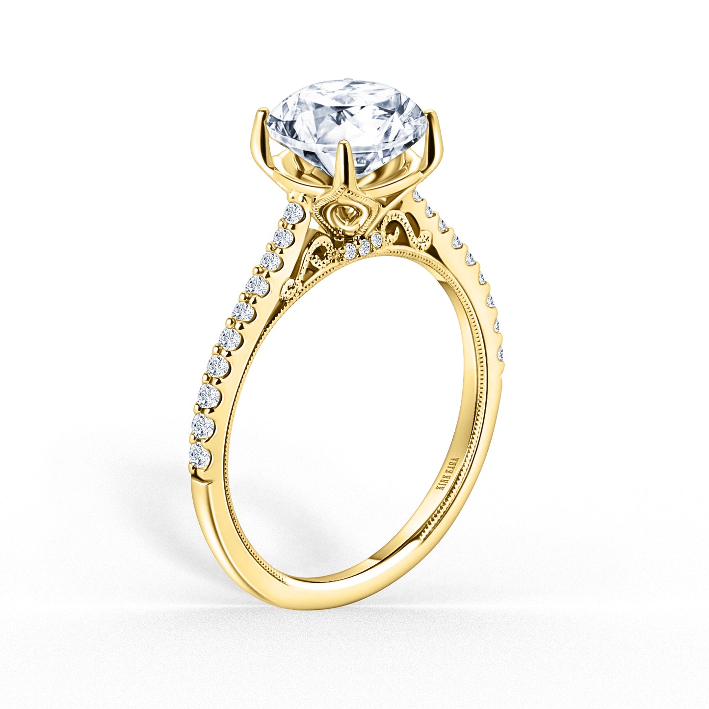 Cathedral Filigree Hidden Halo Solitaire Diamond Engagement Ring