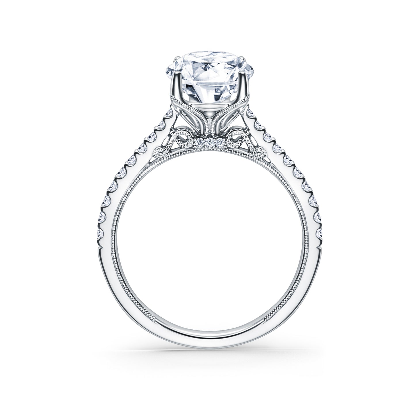 Cathedral Filigree Hidden Halo Solitaire Diamond Engagement Ring