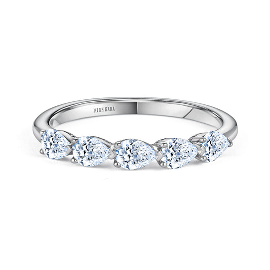 Prong Set Milgrain Pear Diamond Wedding Band