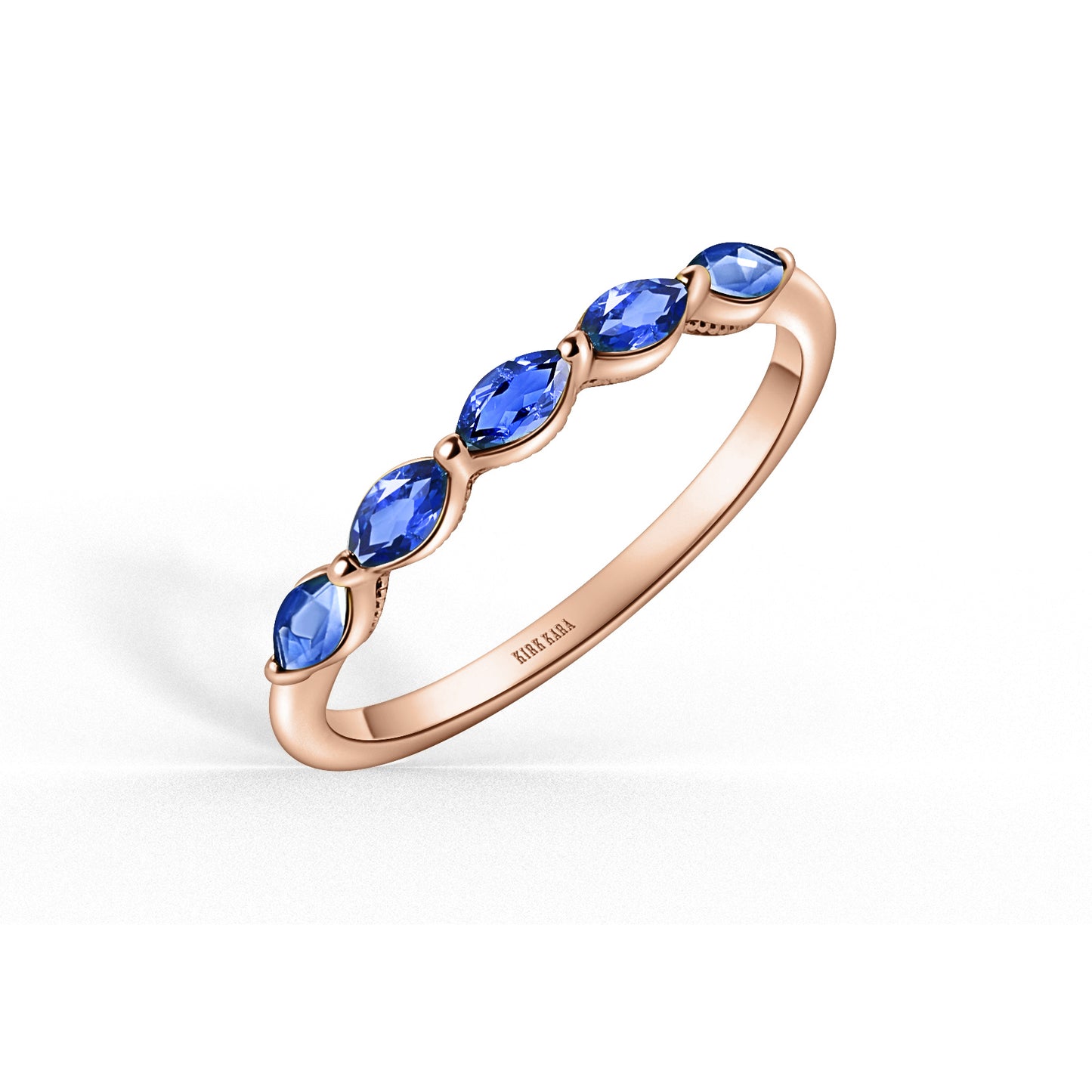 Prong Set Milgrain Marquise Blue Sapphire Wedding Band