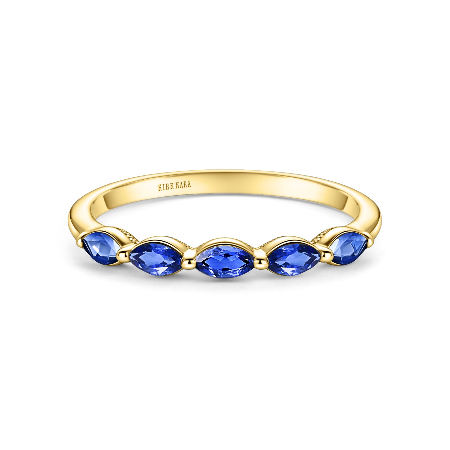 Prong Set Milgrain Marquise Blue Sapphire Wedding Band