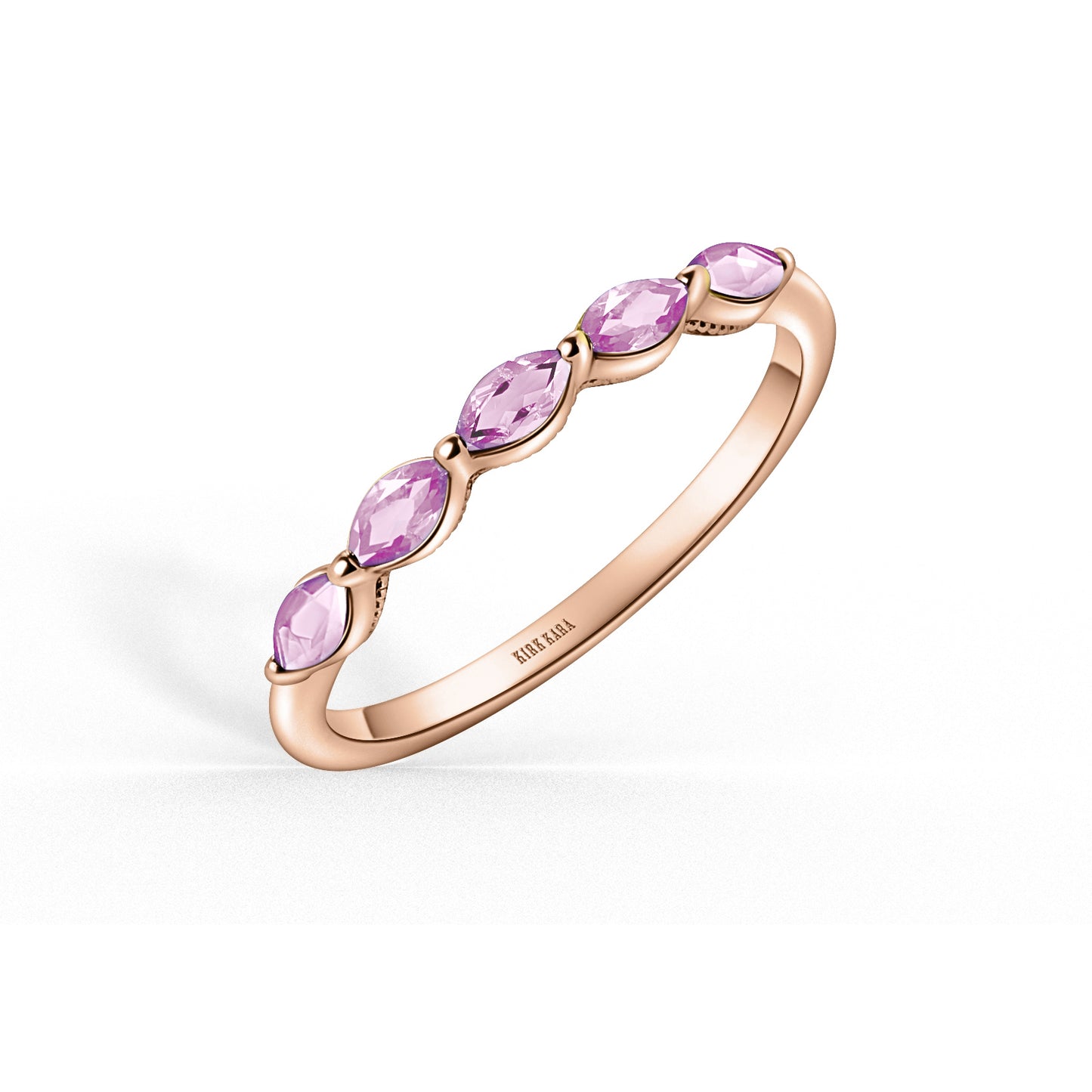 Prong Set Milgrain Marquise Pink Sapphire Wedding Band