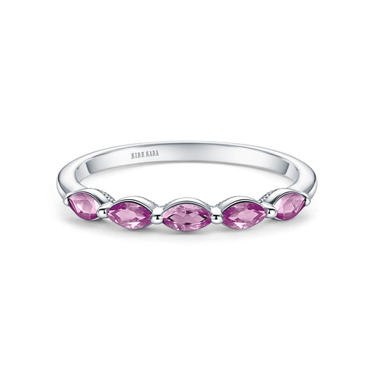 Prong Set Milgrain Marquise Pink Sapphire Wedding Band