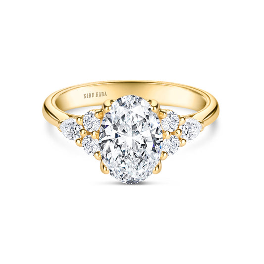 Wide Pear Round Side Stone Diamond Engagement Ring