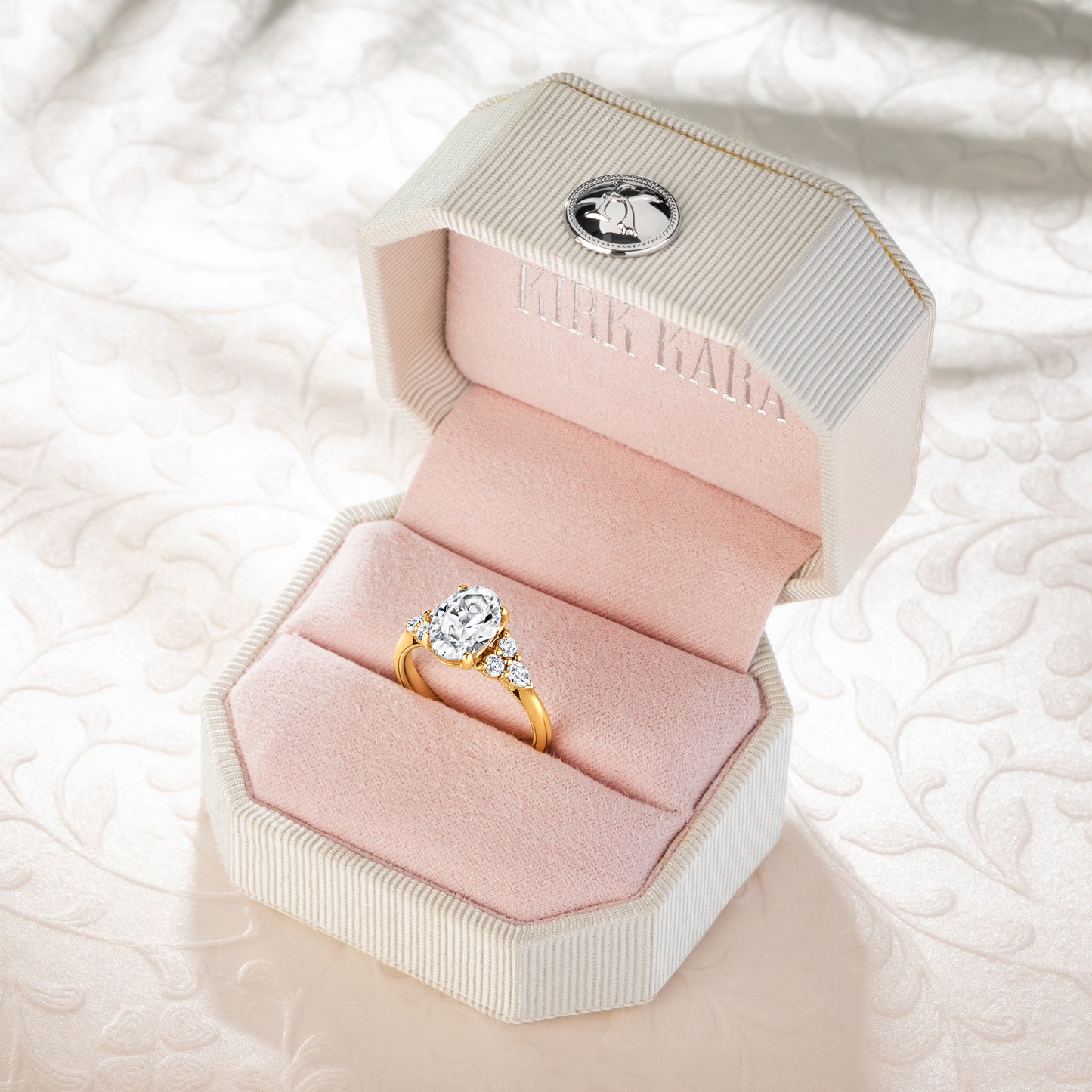 Wide Pear Round Side Stone Diamond Engagement Ring