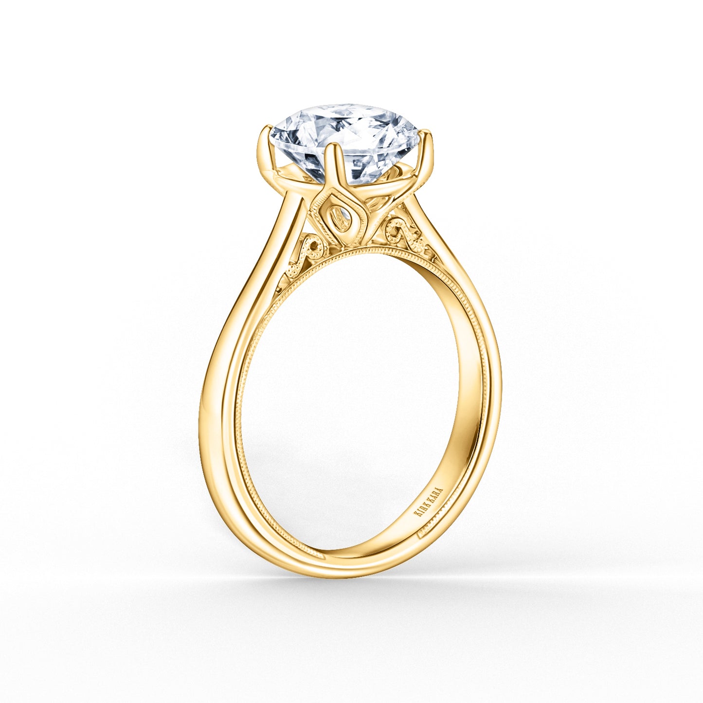 Wide Classic Filigree Milgrain Solitaire Engagement Ring